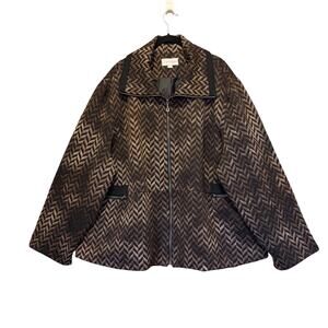 Erin London Plus Size 3X Chevron Jacket Brown Black Academia Artsy Quiet Luxury